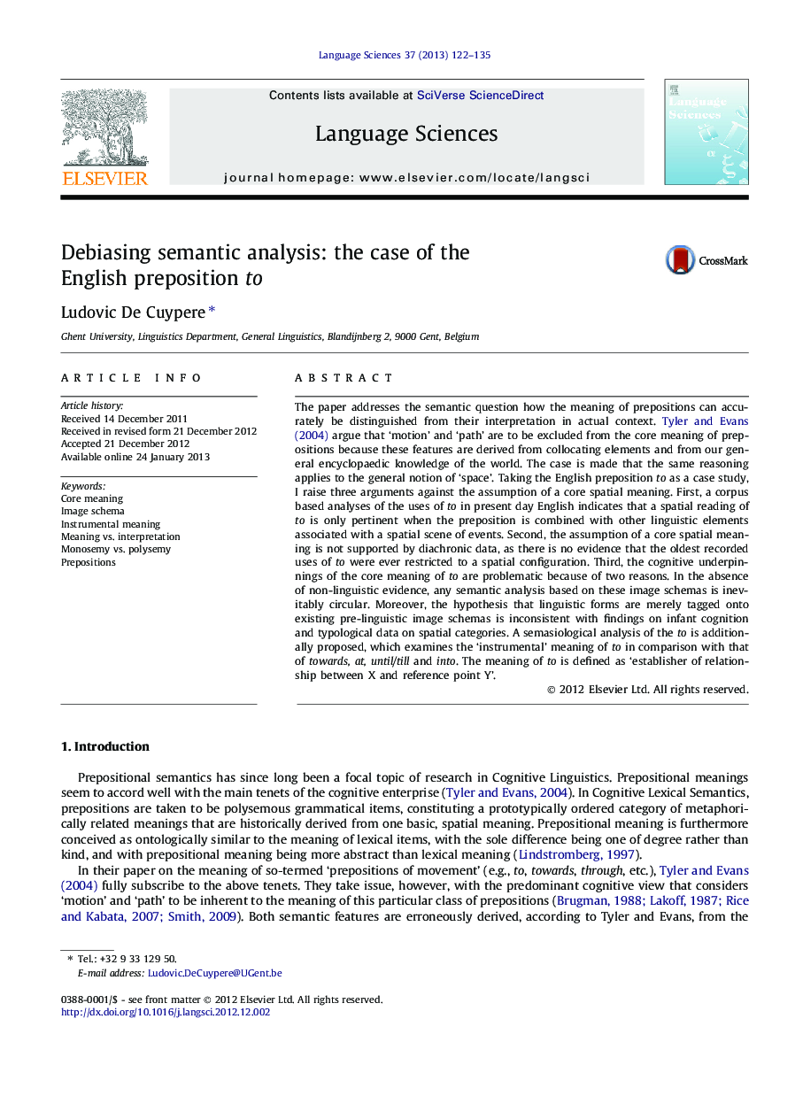 Debiasing semantic analysis: the case of the English preposition to