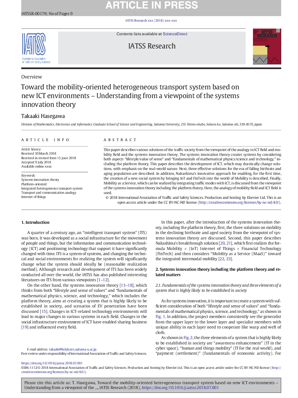 Toward the mobility-oriented heterogeneous transport system based on new ICT environments - Understanding from a viewpoint of the systems innovation theory