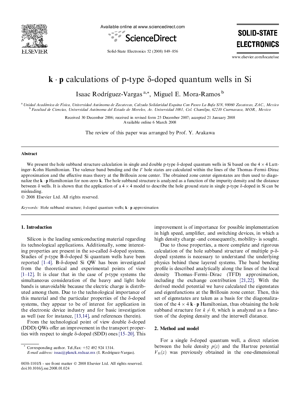 kÂ·p calculations of p-type Î´-doped quantum wells in Si