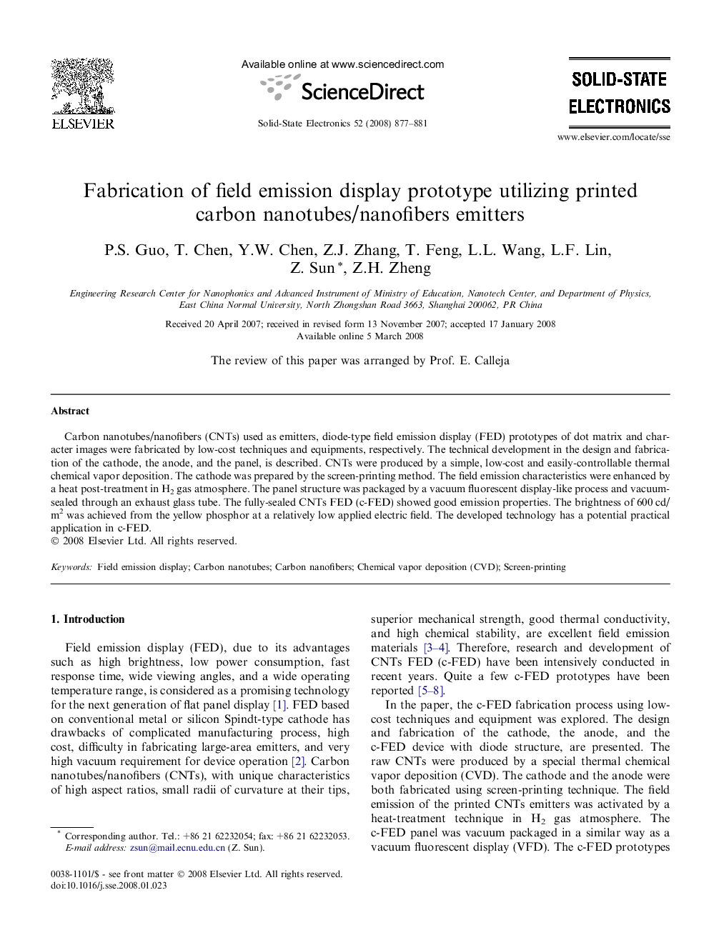 Fabrication of field emission display prototype utilizing printed carbon nanotubes/nanofibers emitters