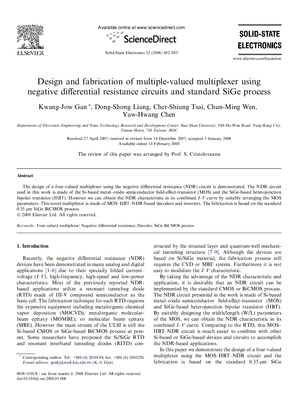 Design and fabrication of multiple-valued multiplexer using negative differential resistance circuits and standard SiGe process