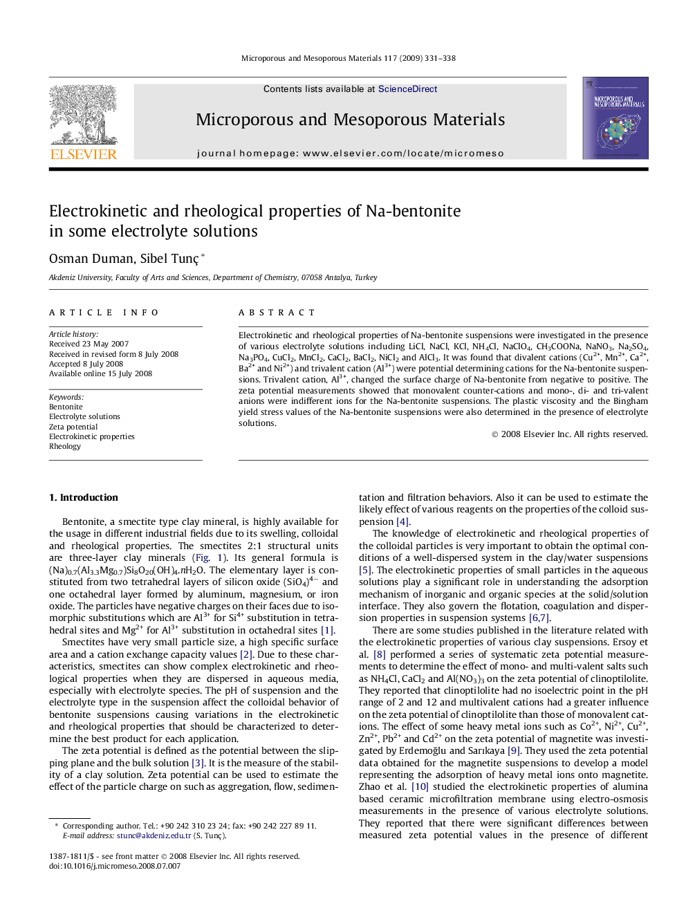 Electrokinetic and rheological properties of Na-bentonite in some electrolyte solutions