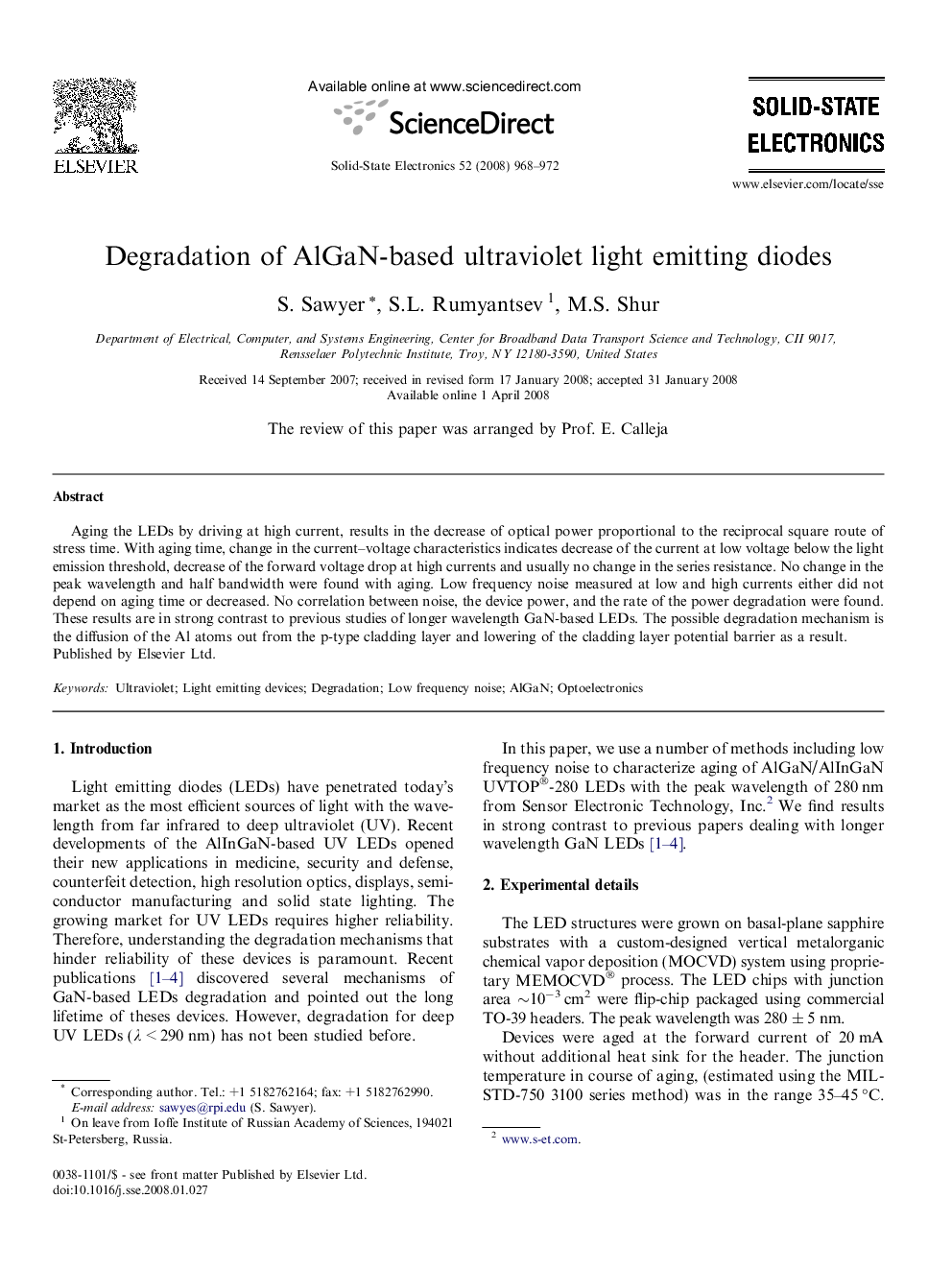 Degradation of AlGaN-based ultraviolet light emitting diodes