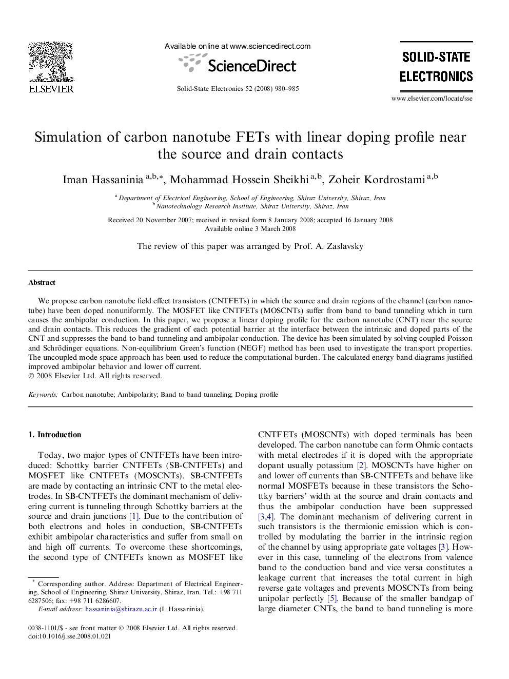 Simulation of carbon nanotube FETs with linear doping profile near the source and drain contacts