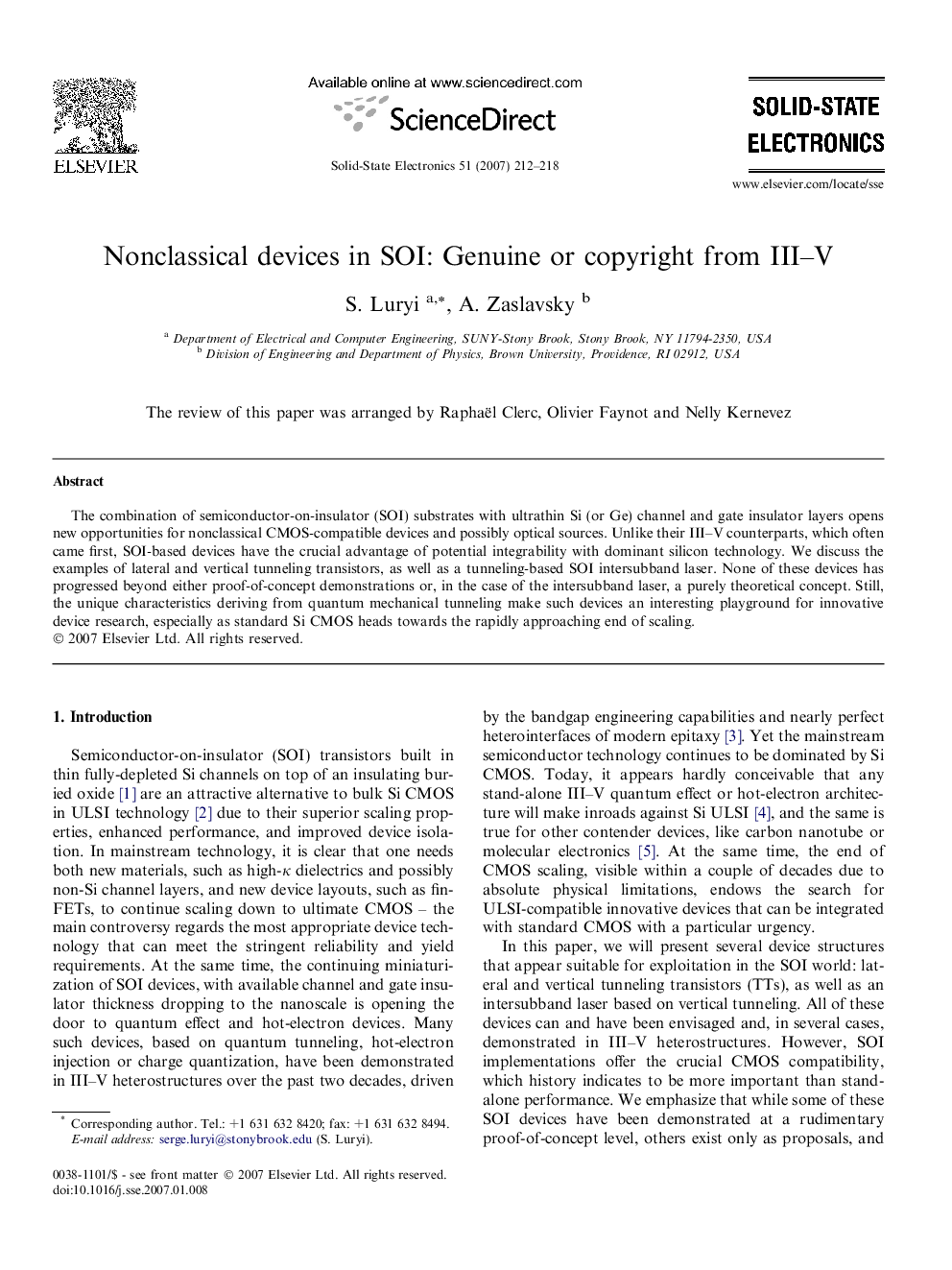Nonclassical devices in SOI: Genuine or copyright from III-V