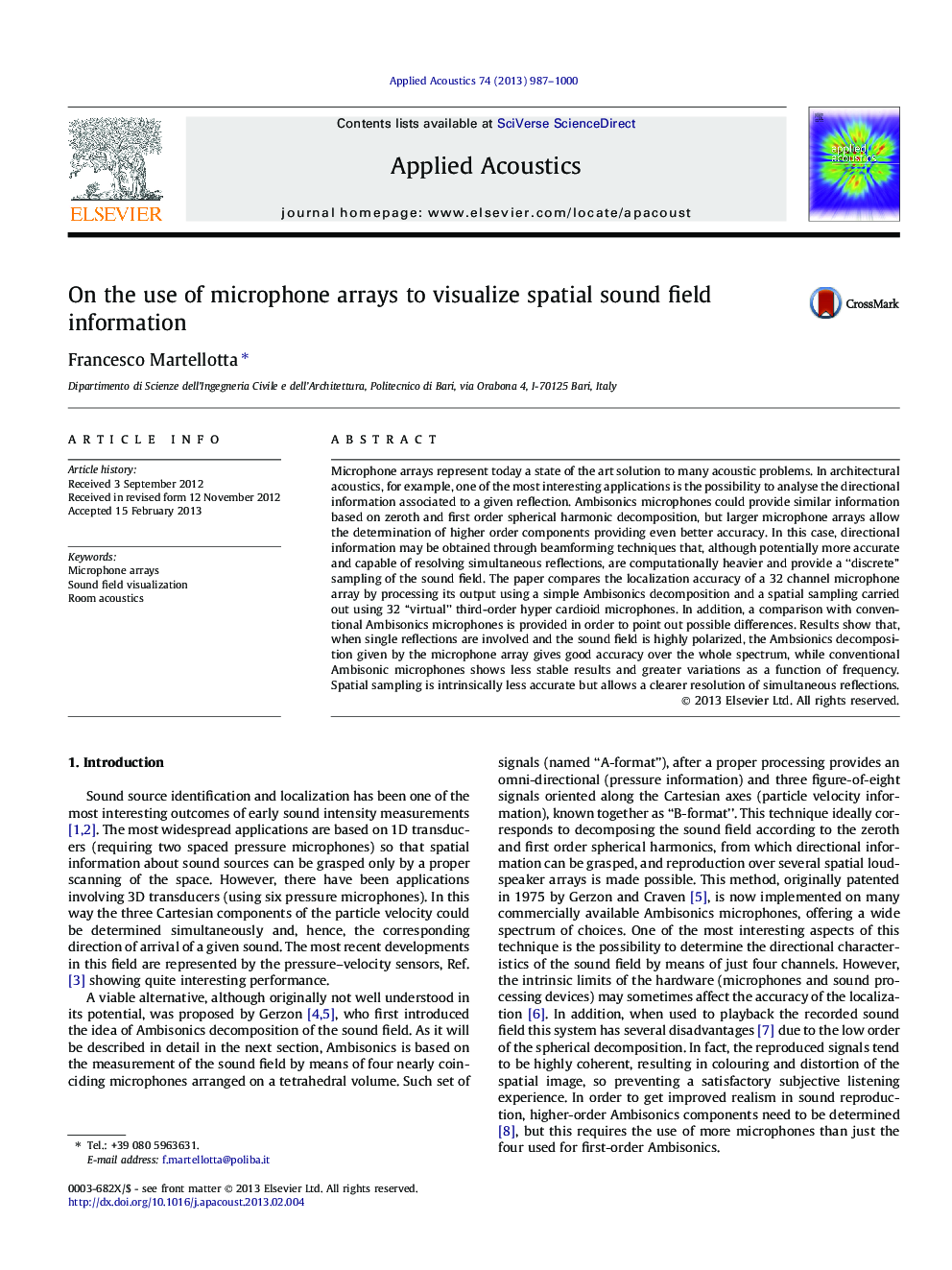 On the use of microphone arrays to visualize spatial sound field information