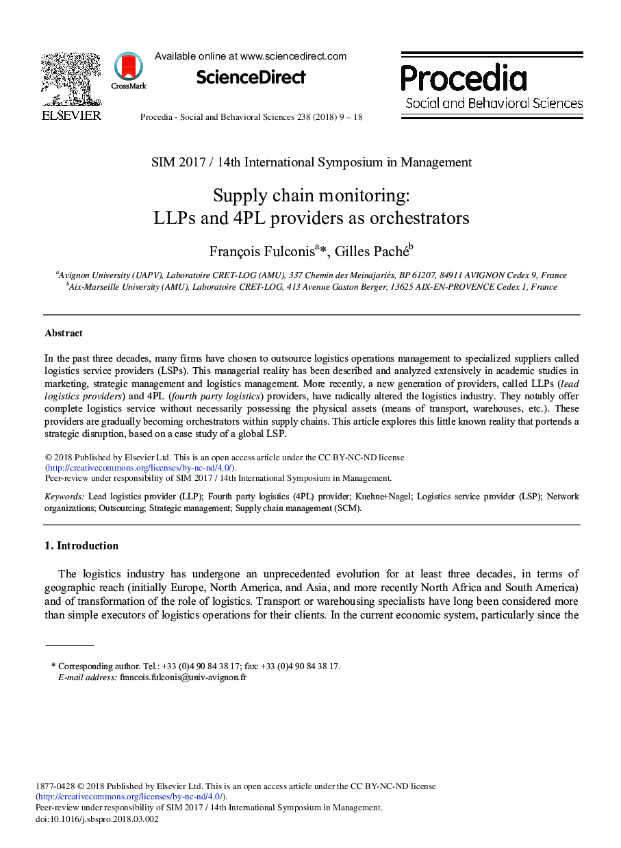 Supply Chain Monitoring: LLPs and 4PL Providers as Orchestrators