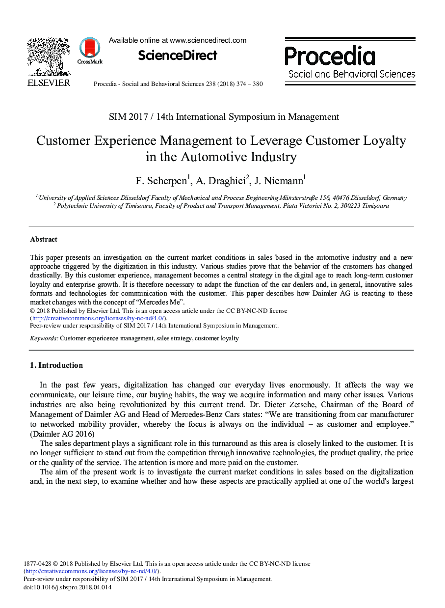 Customer Experience Management to Leverage Customer Loyalty in the Automotive Industry