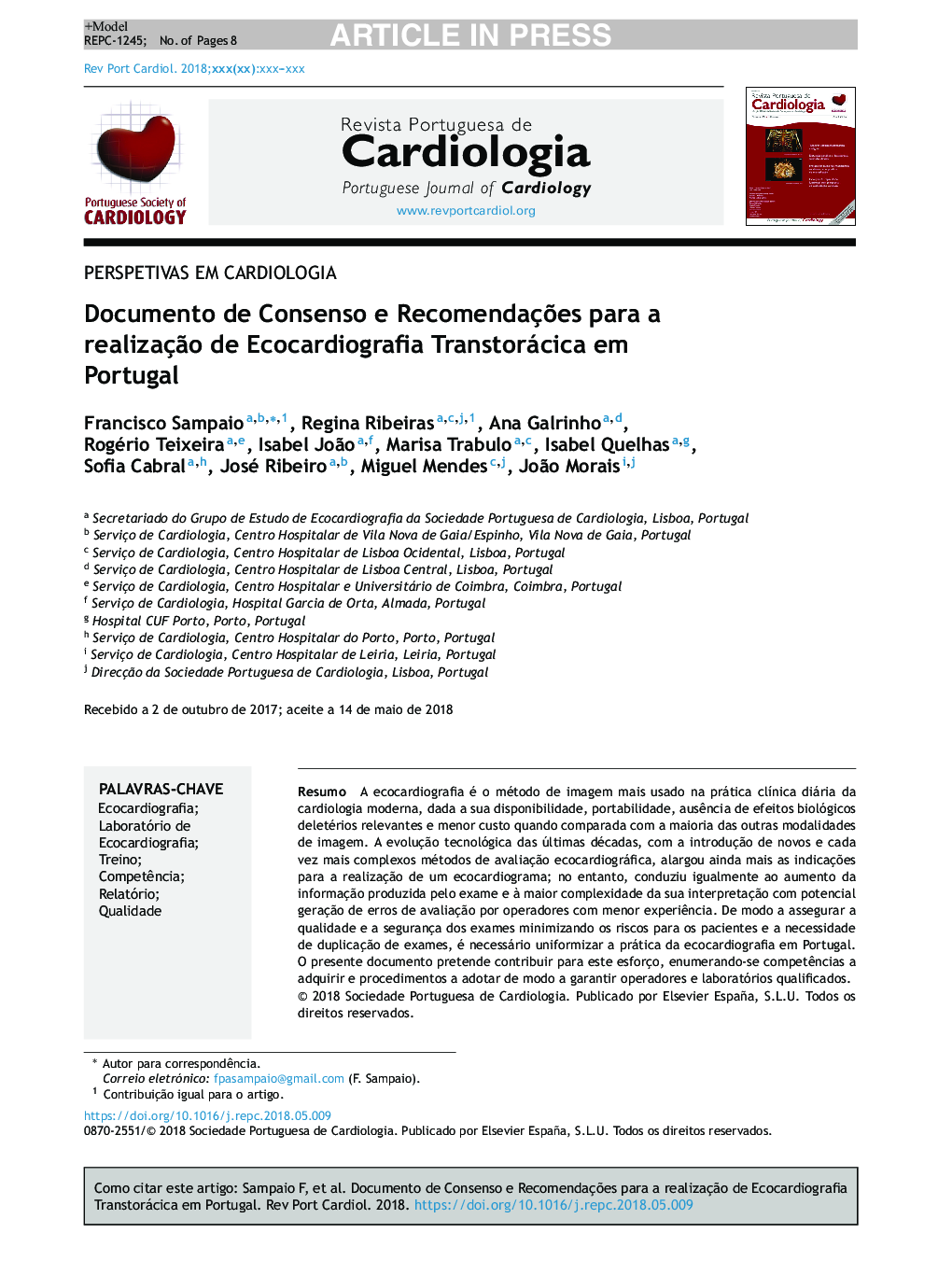Documento de Consenso e RecomendaçÃµes para a realizaçÃ£o de Ecocardiografia Transtorácica em Portugal