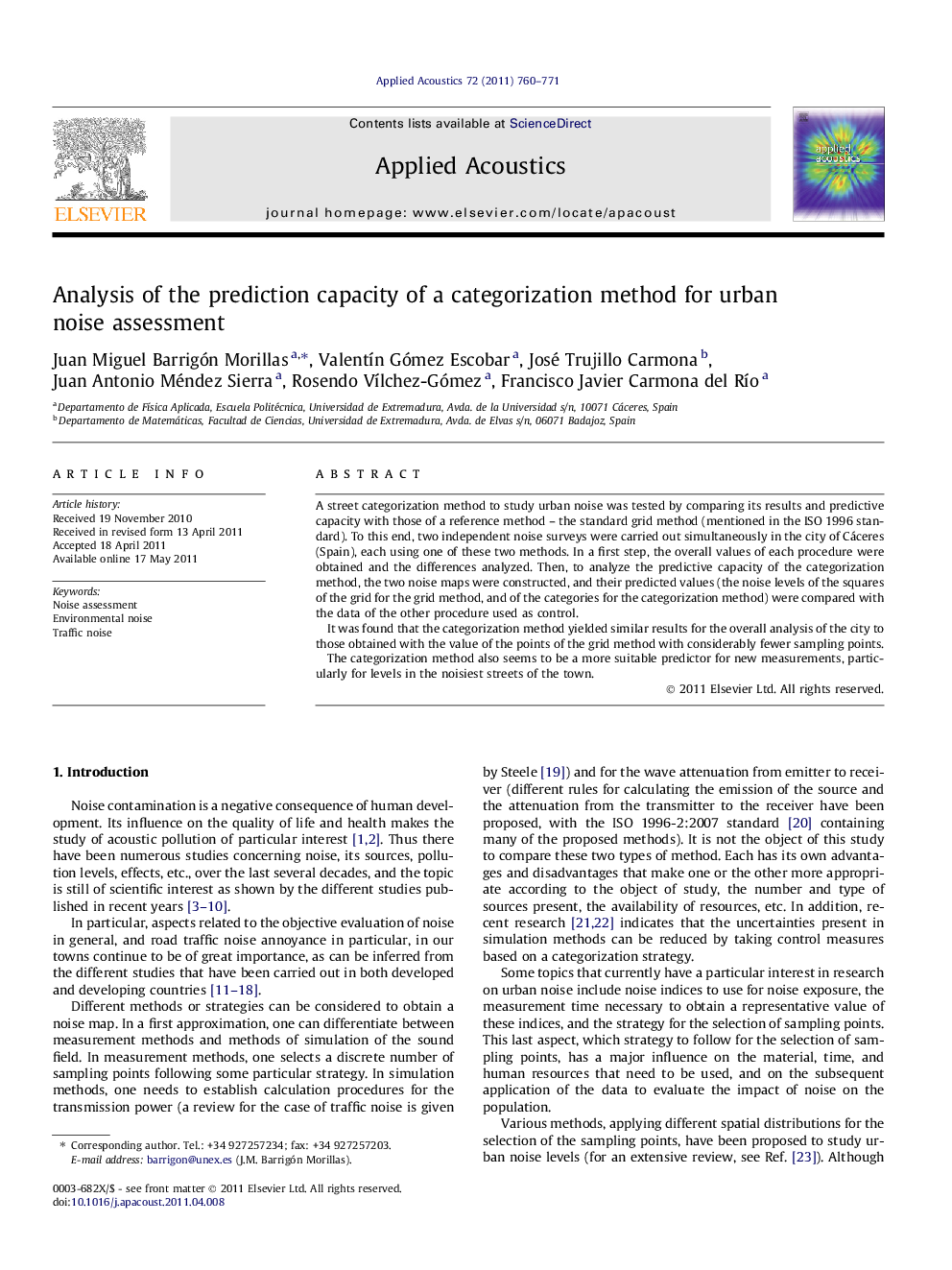 Analysis of the prediction capacity of a categorization method for urban noise assessment