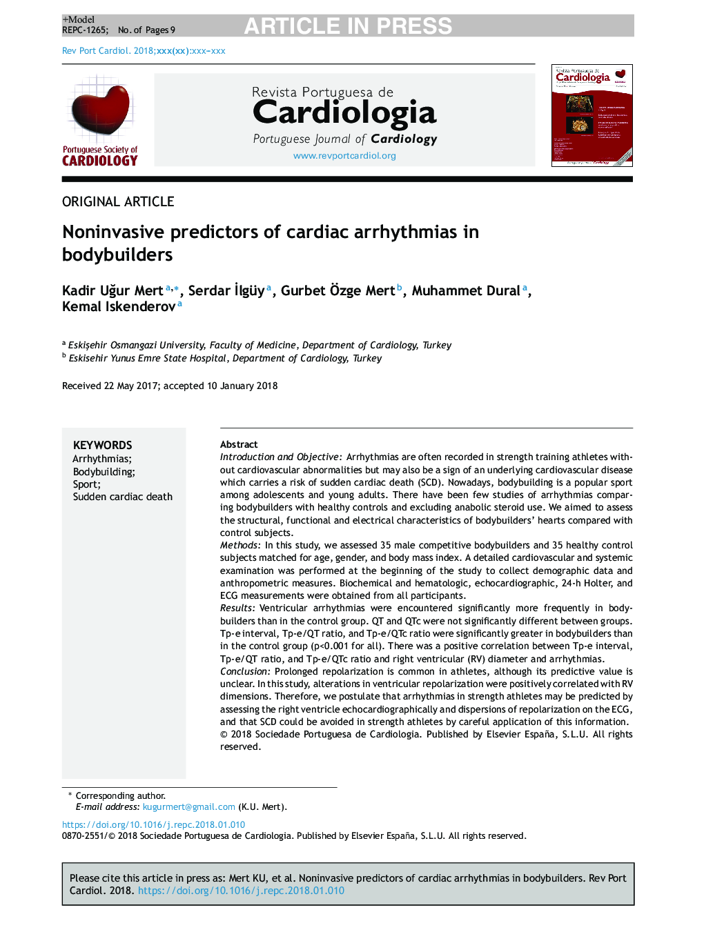 Noninvasive predictors of cardiac arrhythmias in bodybuilders