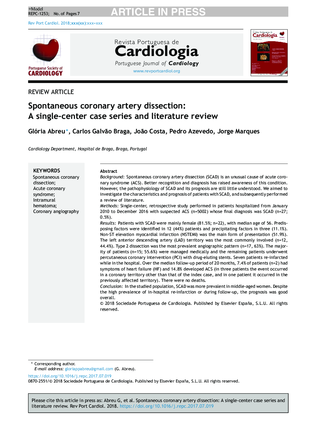 Spontaneous coronary artery dissection: A single-center case series and literature review