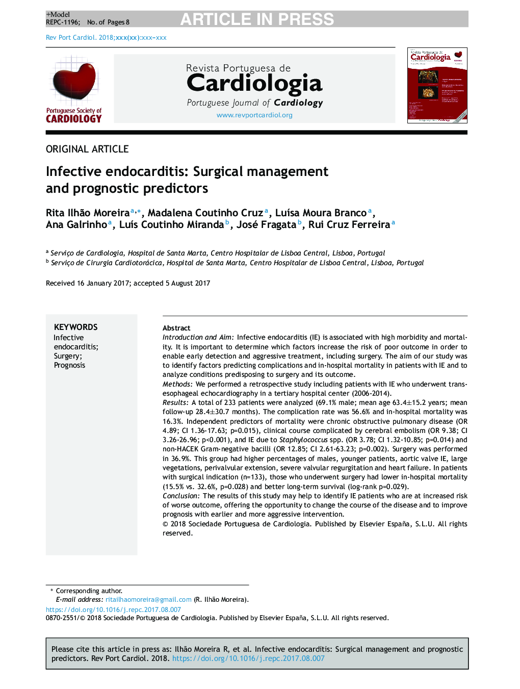 Infective endocarditis: Surgical management and prognostic predictors