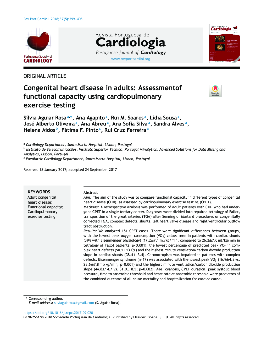 Congenital heart disease in adults: Assessmentof functional capacity using cardiopulmonary exercise testing