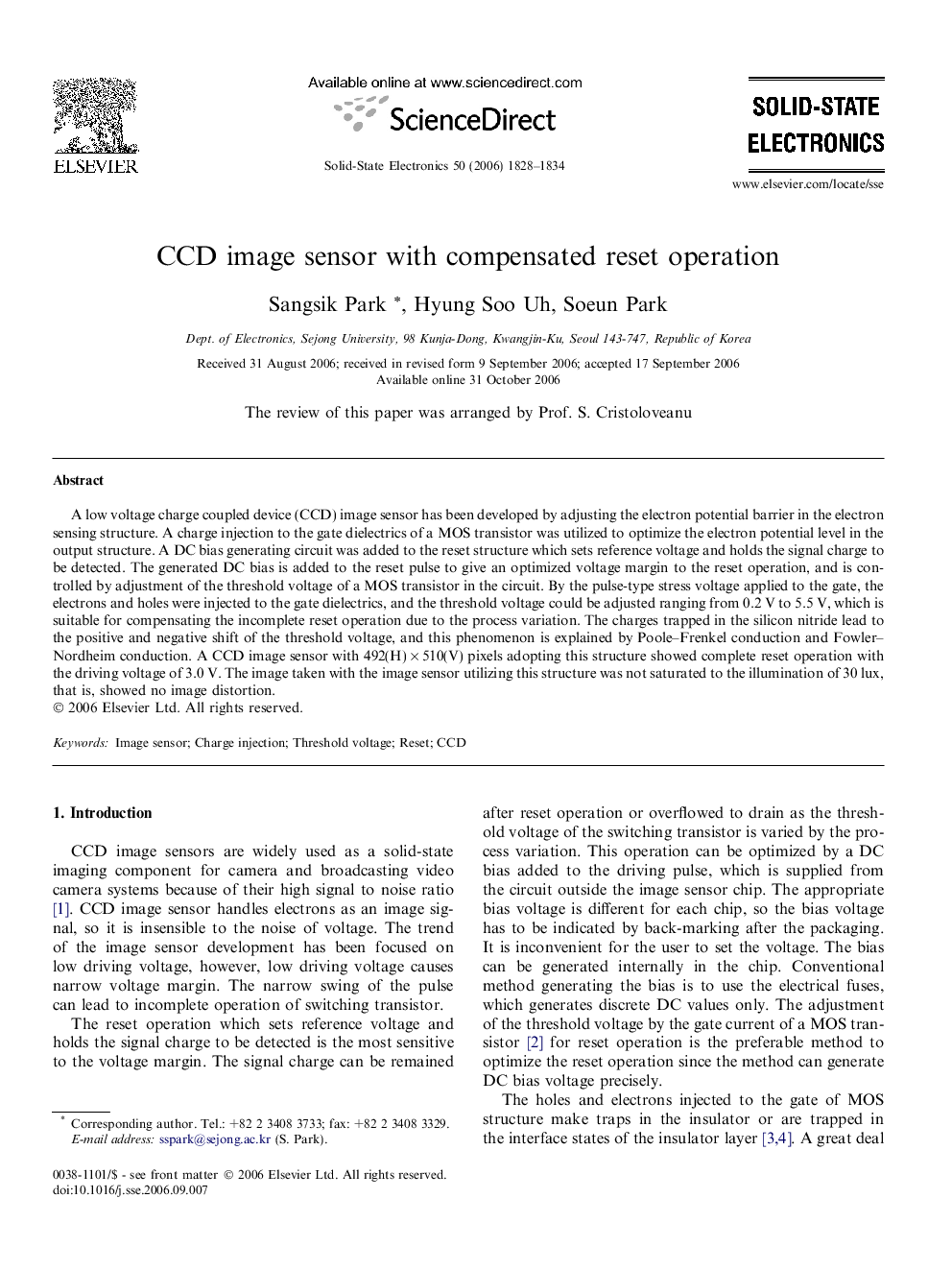 CCD image sensor with compensated reset operation