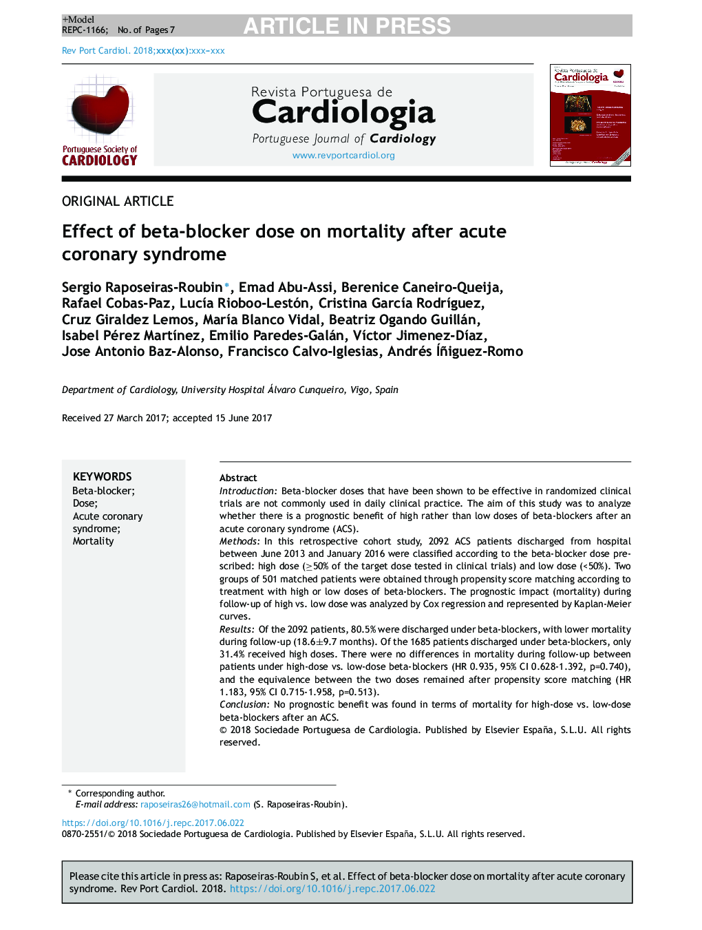 Effect of beta-blocker dose on mortality after acute coronary syndrome