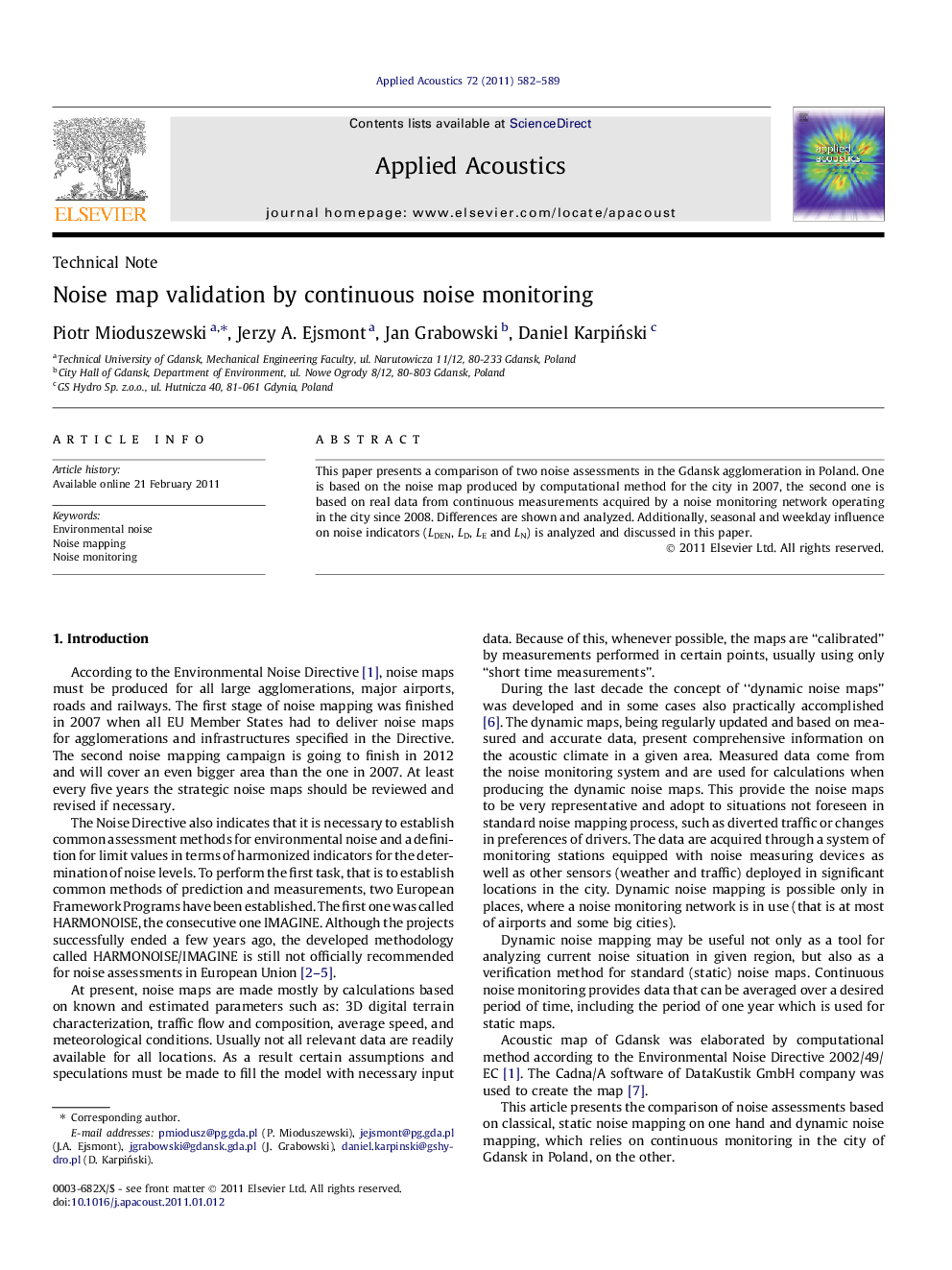 Noise map validation by continuous noise monitoring