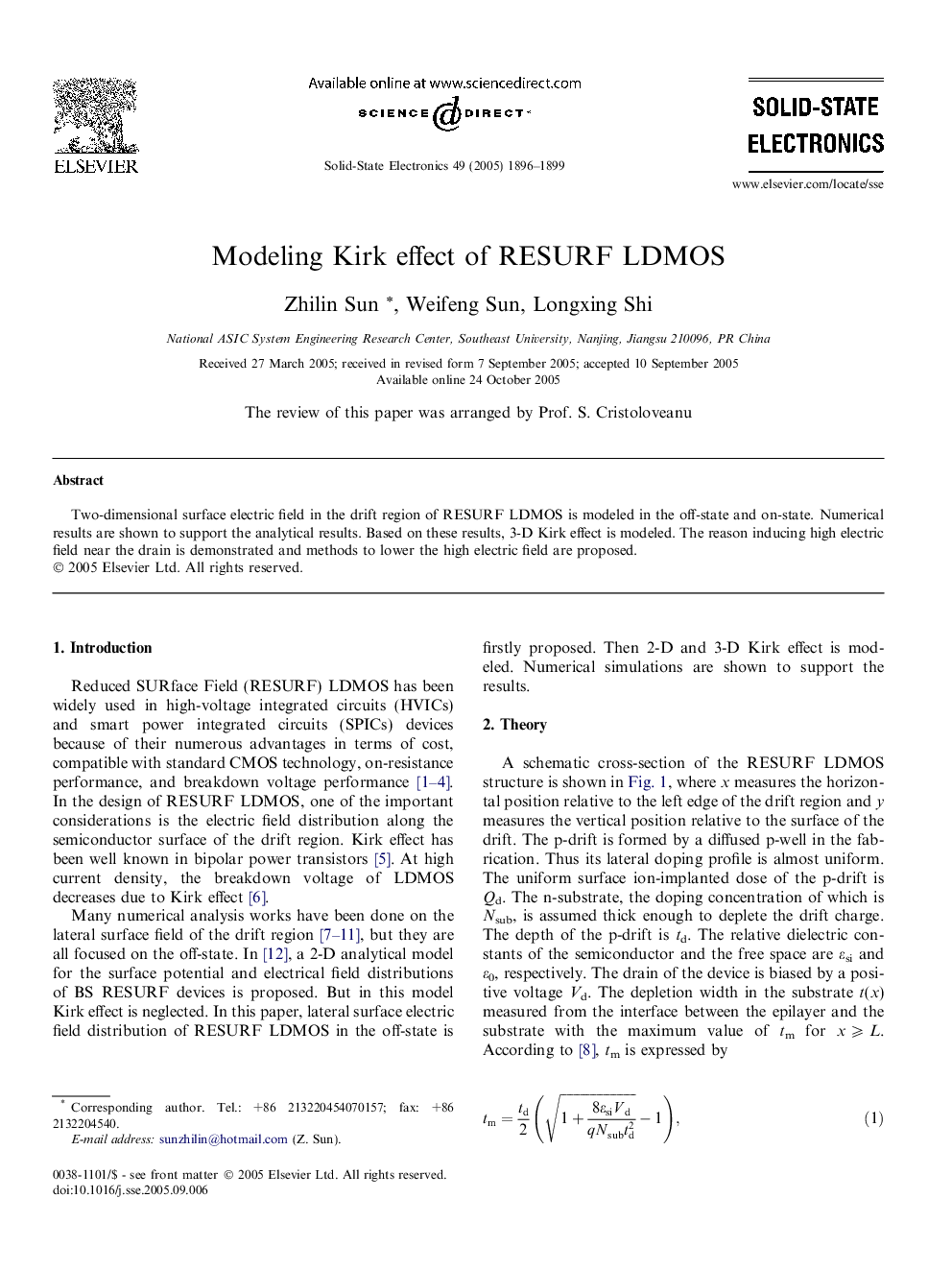 Modeling Kirk effect of RESURF LDMOS
