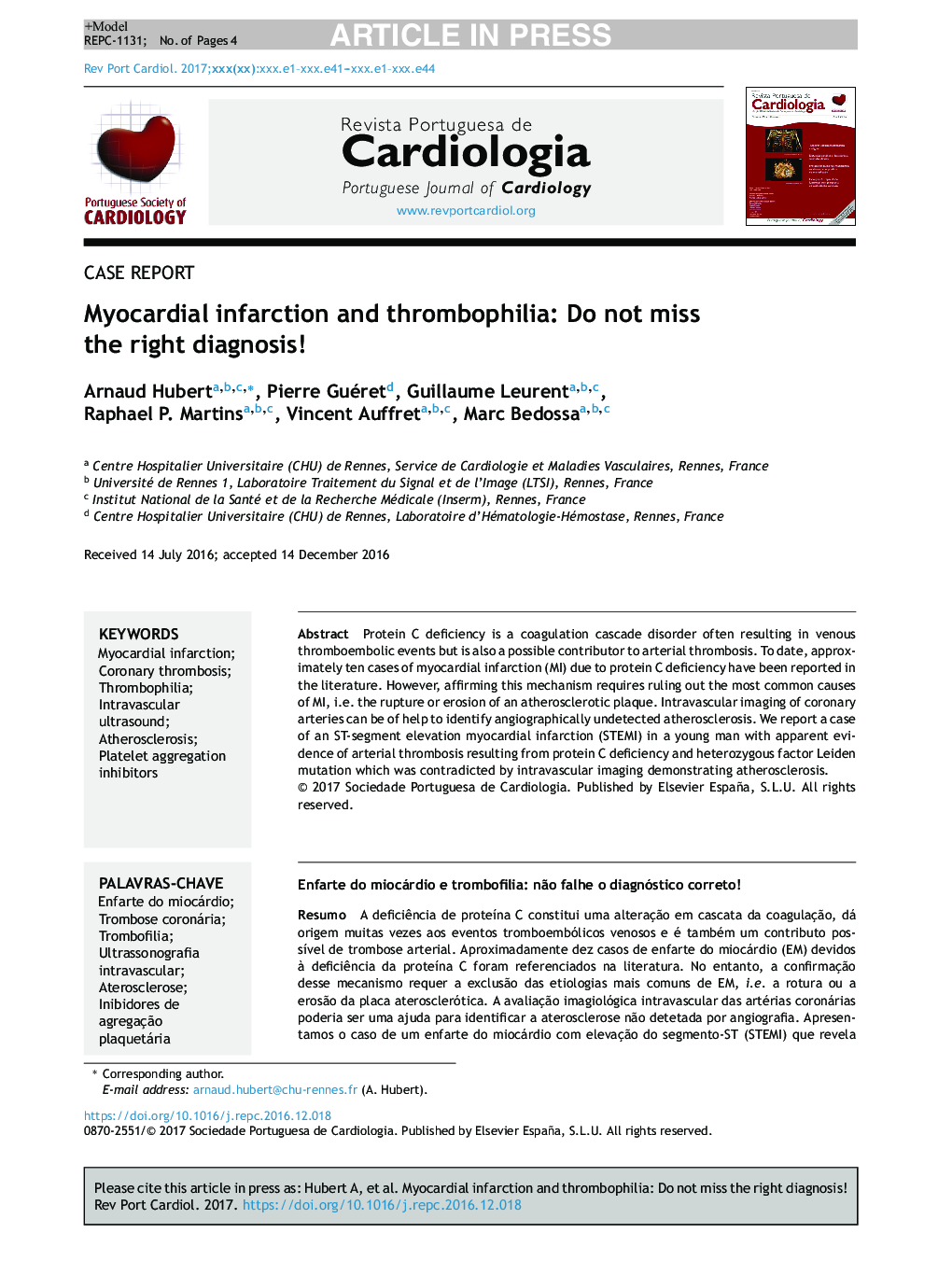 Myocardial infarction and thrombophilia: Do not miss the right diagnosis!