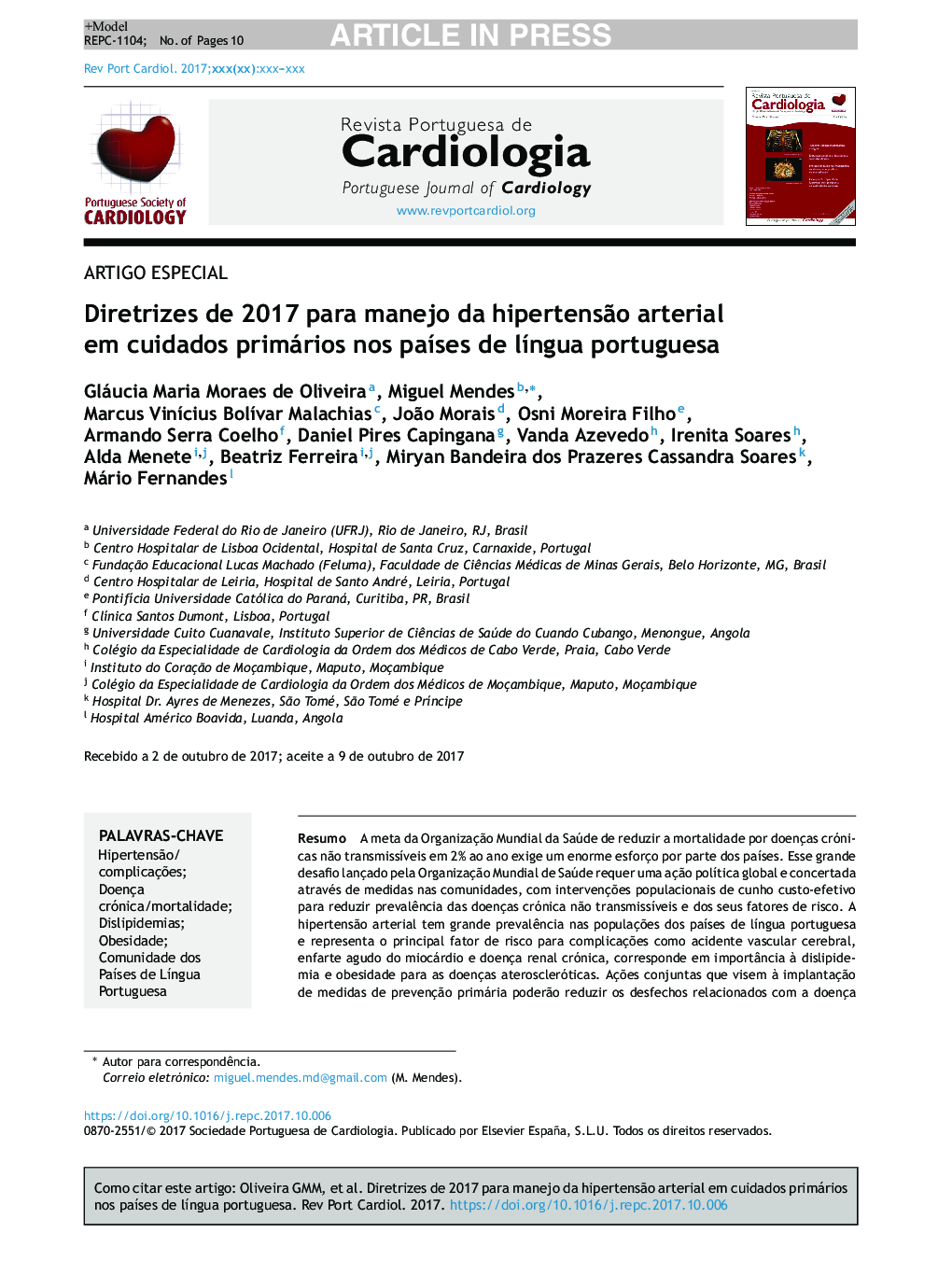 Diretrizes de 2017 para manejo da hipertensÃ£o arterial em cuidados primários nos paÃ­ses de lÃ­ngua portuguesa