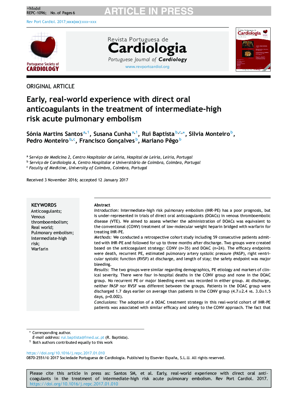 Early, real-world experience with direct oral anticoagulants in the treatment of intermediate-high risk acute pulmonary embolism