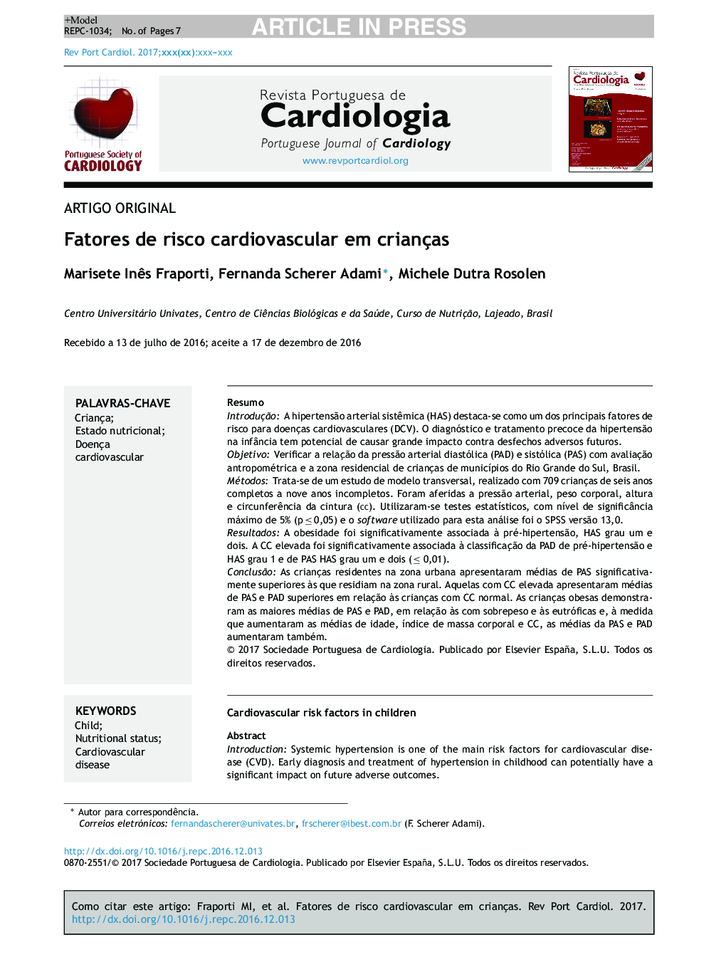 Fatores de risco cardiovascular em crianças