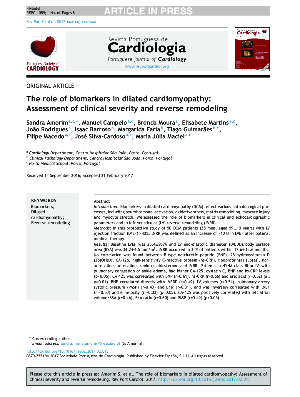 The role of biomarkers in dilated cardiomyopathy: Assessment of clinical severity and reverse remodeling