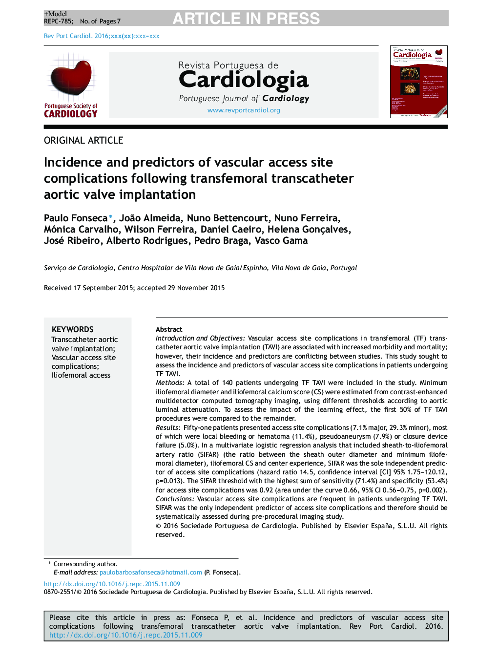 Incidence and predictors of vascular access site complications following transfemoral transcatheter aortic valve implantation