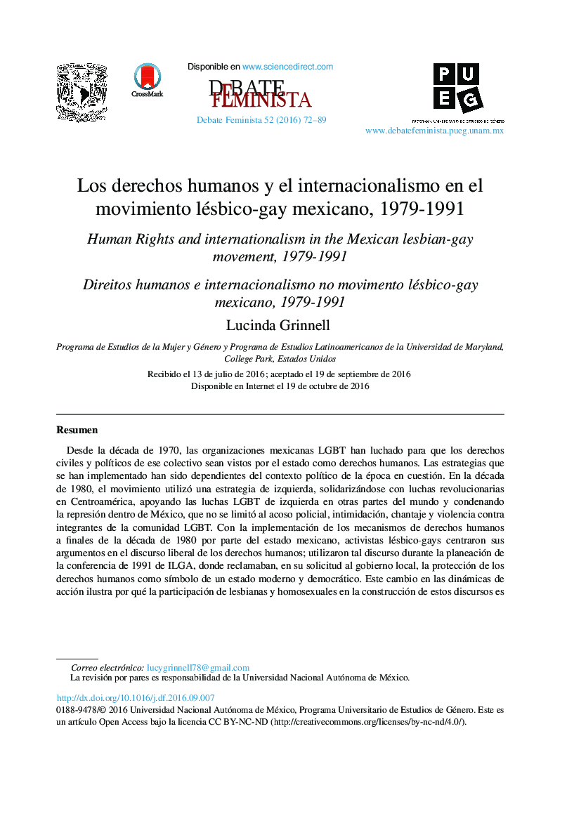 Los derechos humanos y el internacionalismo en el movimiento lésbico-gay mexicano, 1979-1991