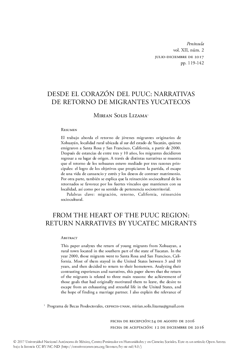 DESDE EL CORAZÃN DEL PUUC: NARRATIVAS DE RETORNO DE MIGRANTES YUCATECOS