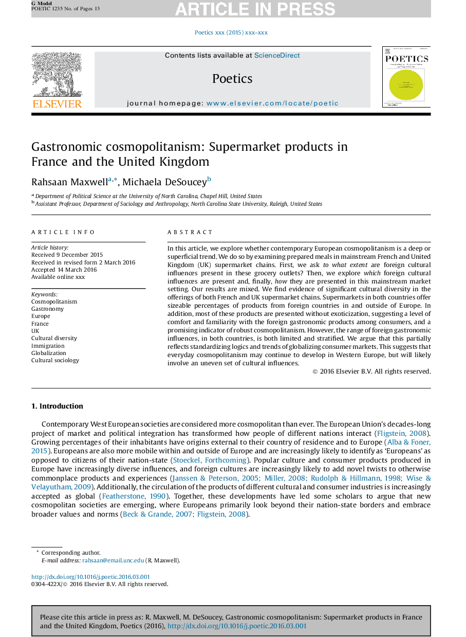 Gastronomic cosmopolitanism: Supermarket products in France and the United Kingdom