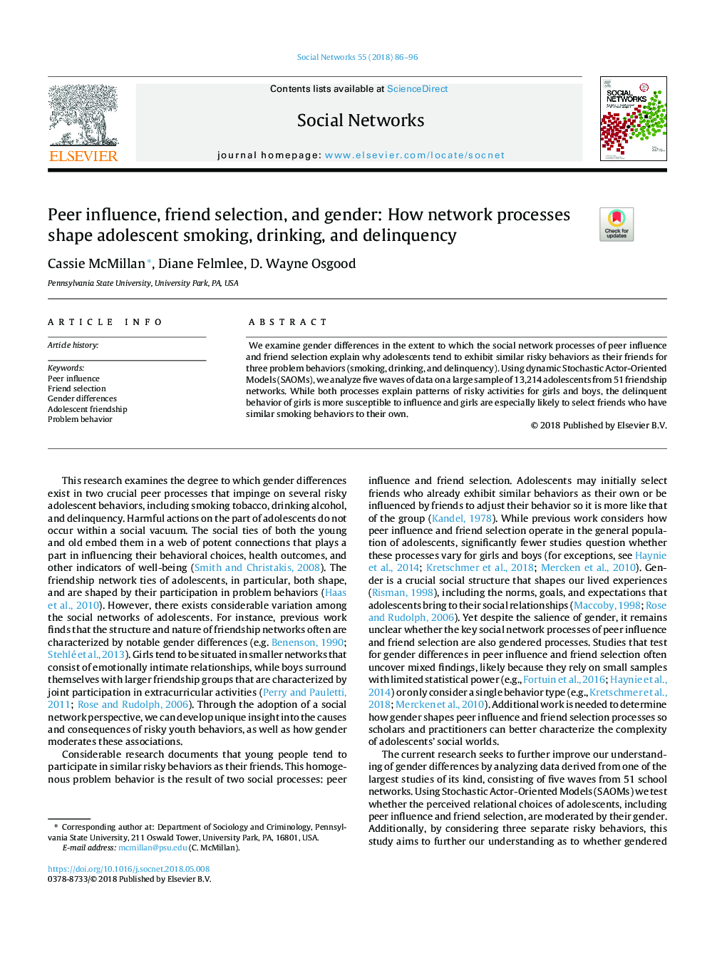 Peer influence, friend selection, and gender: How network processes shape adolescent smoking, drinking, and delinquency