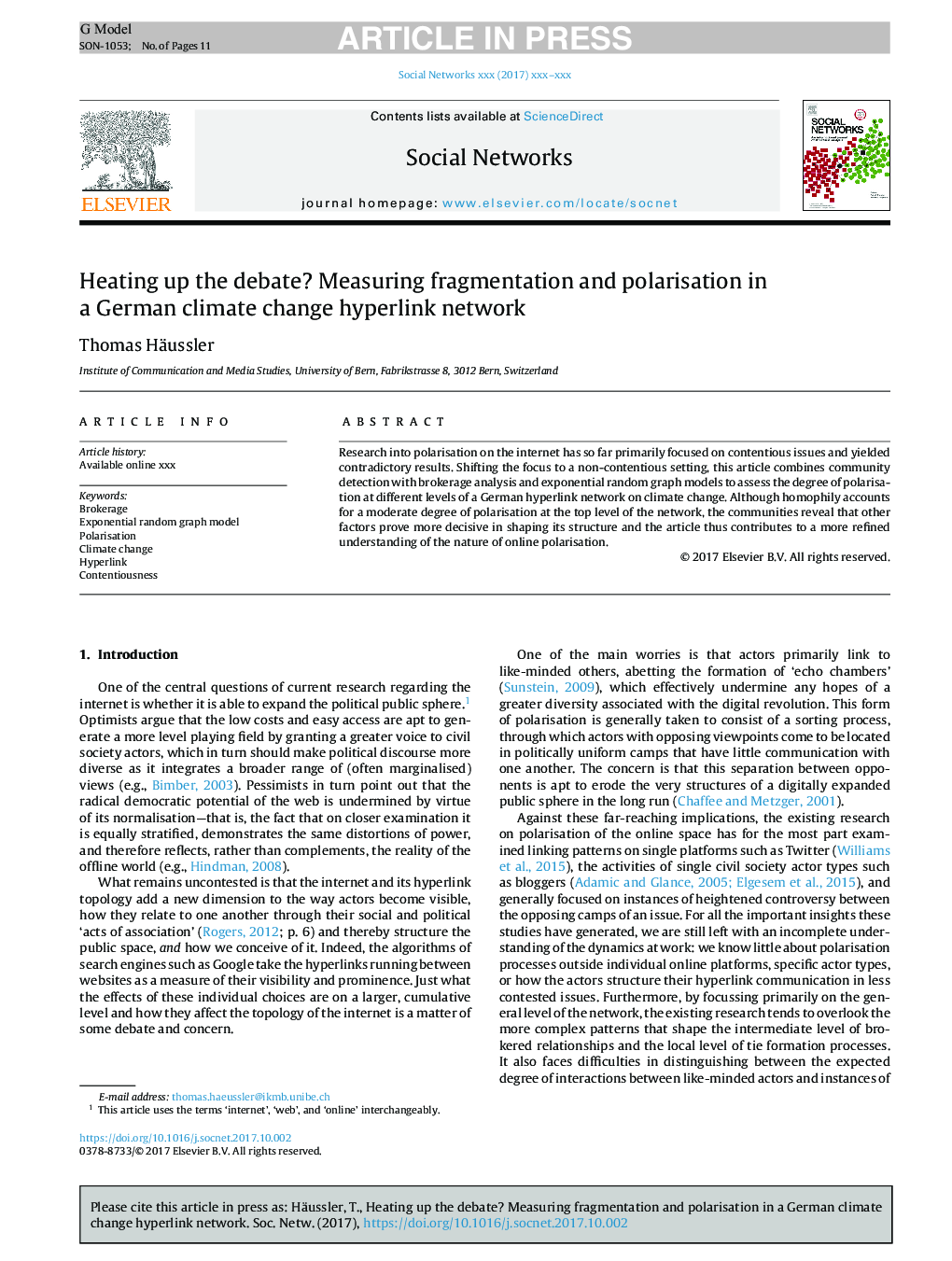 Heating up the debate? Measuring fragmentation and polarisation in a German climate change hyperlink network