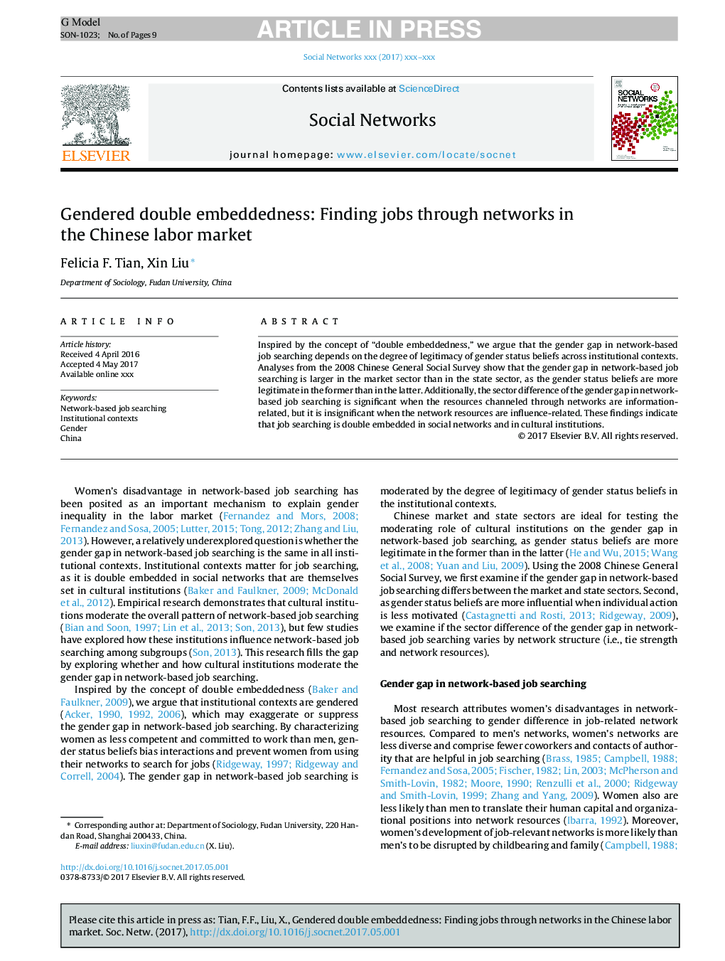 Gendered double embeddedness: Finding jobs through networks in the Chinese labor market