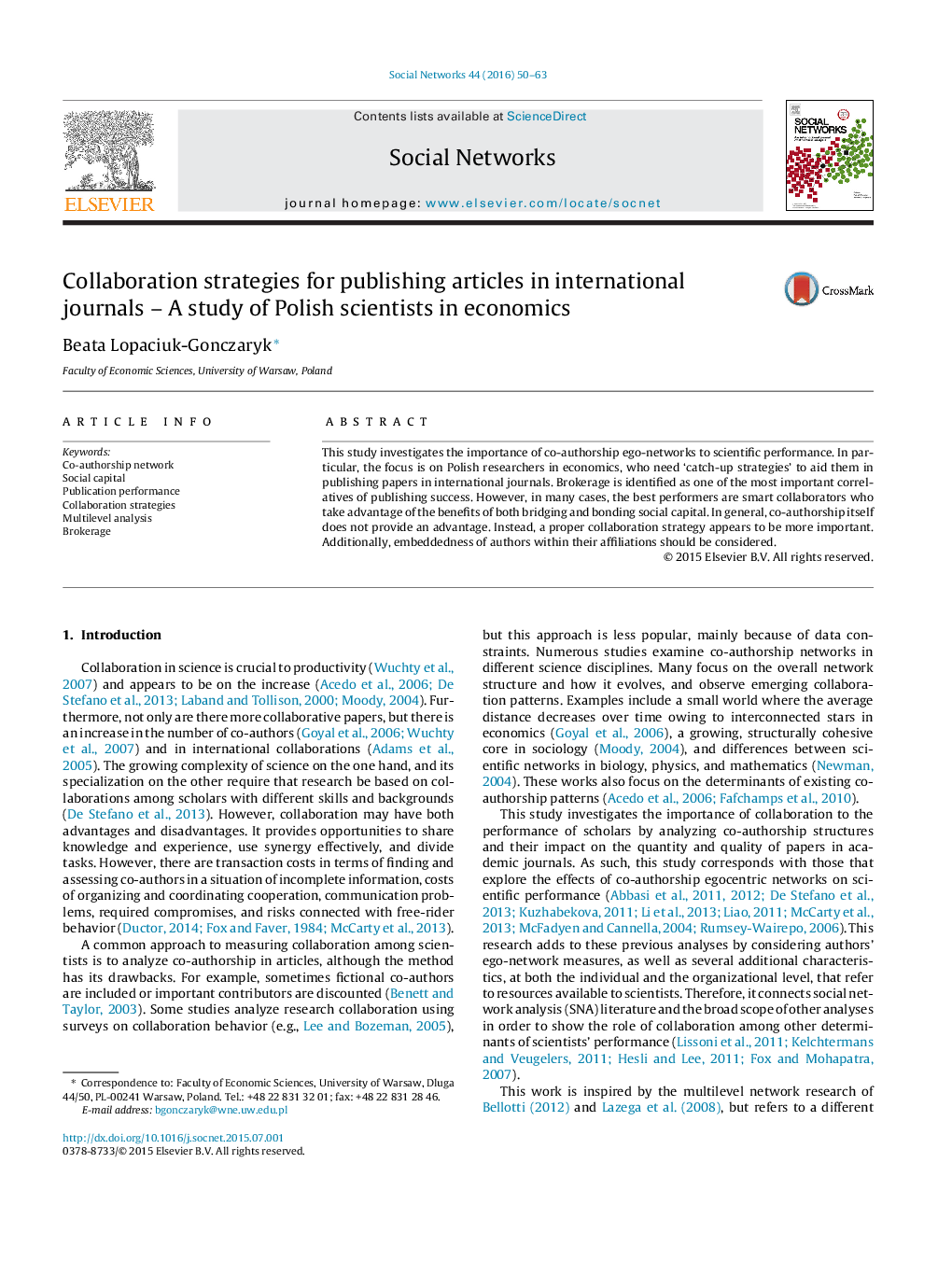 Collaboration strategies for publishing articles in international journals - A study of Polish scientists in economics