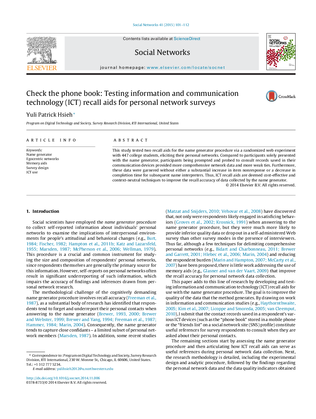 Check the phone book: Testing information and communication technology (ICT) recall aids for personal network surveys