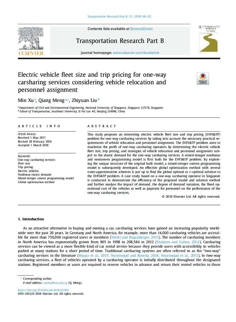 Electric vehicle fleet size and trip pricing for one-way carsharing services considering vehicle relocation and personnel assignment