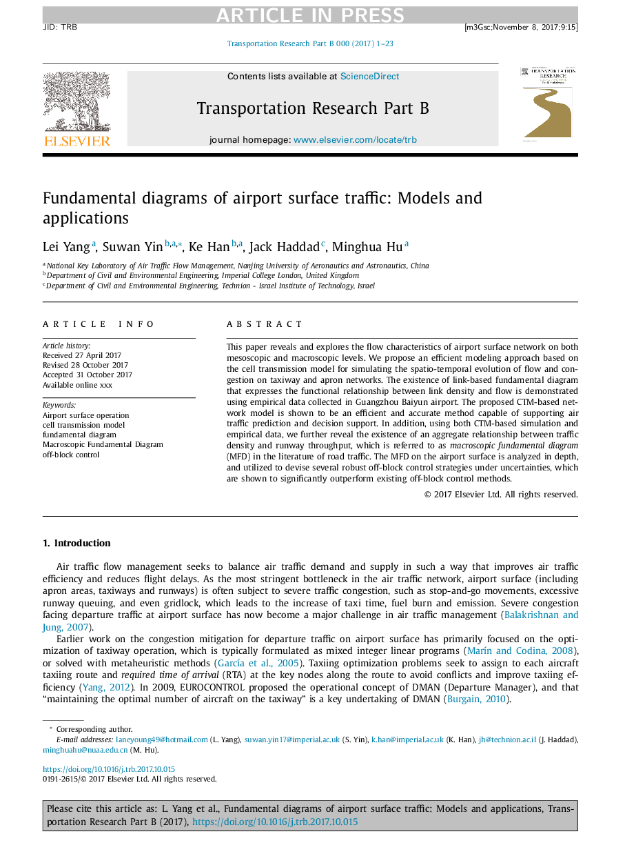 Fundamental diagrams of airport surface traffic: Models and applications