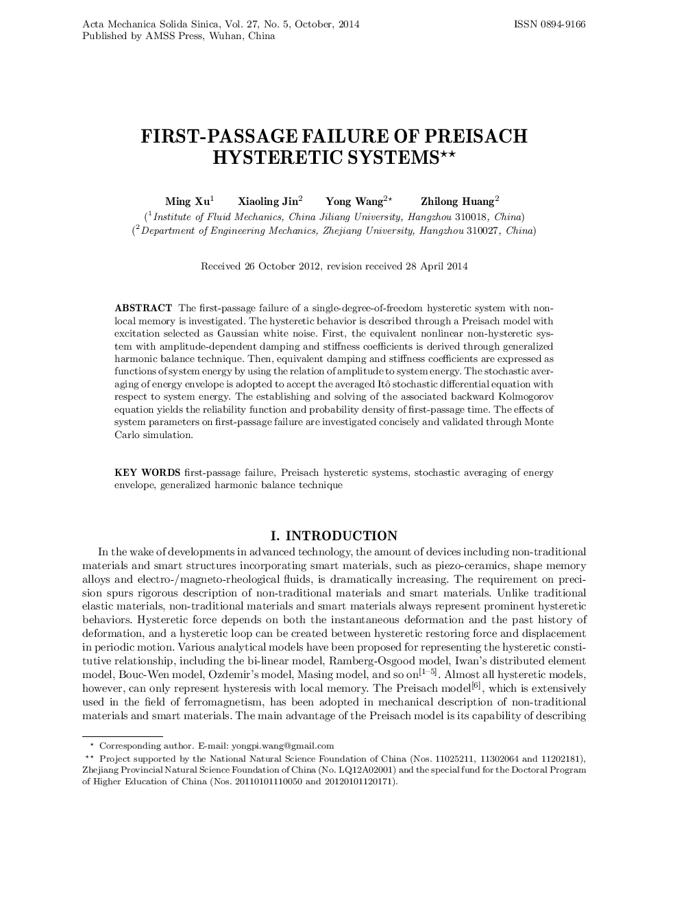First-passage failure of preisach hysteretic systems 