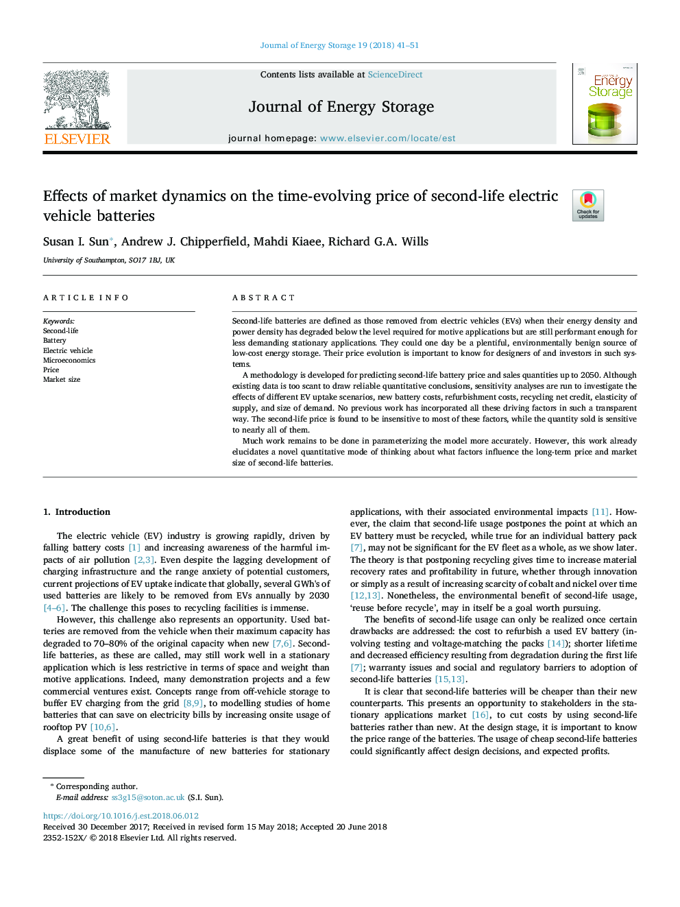 Effects of market dynamics on the time-evolving price of second-life electric vehicle batteries