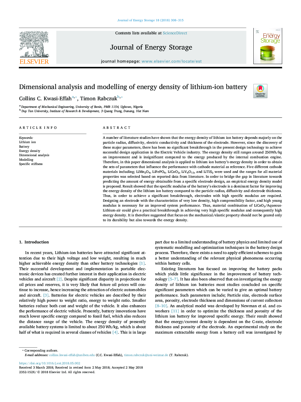 تجزیه و تحلیل ابعاد و مدل سازی تراکم انرژی باتری لیتیوم یون 