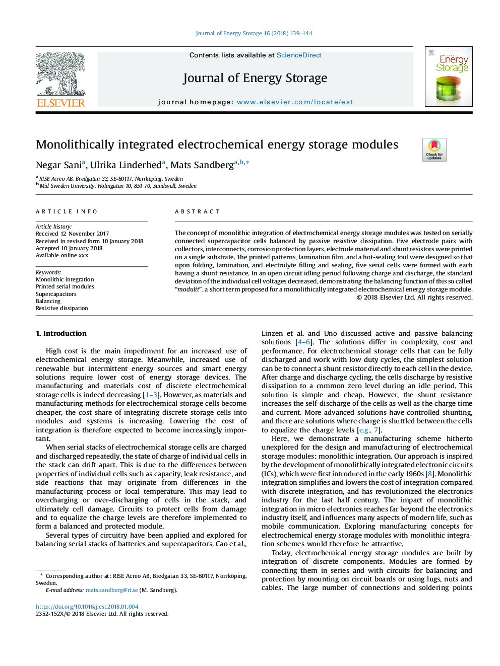 Monolithically integrated electrochemical energy storage modules