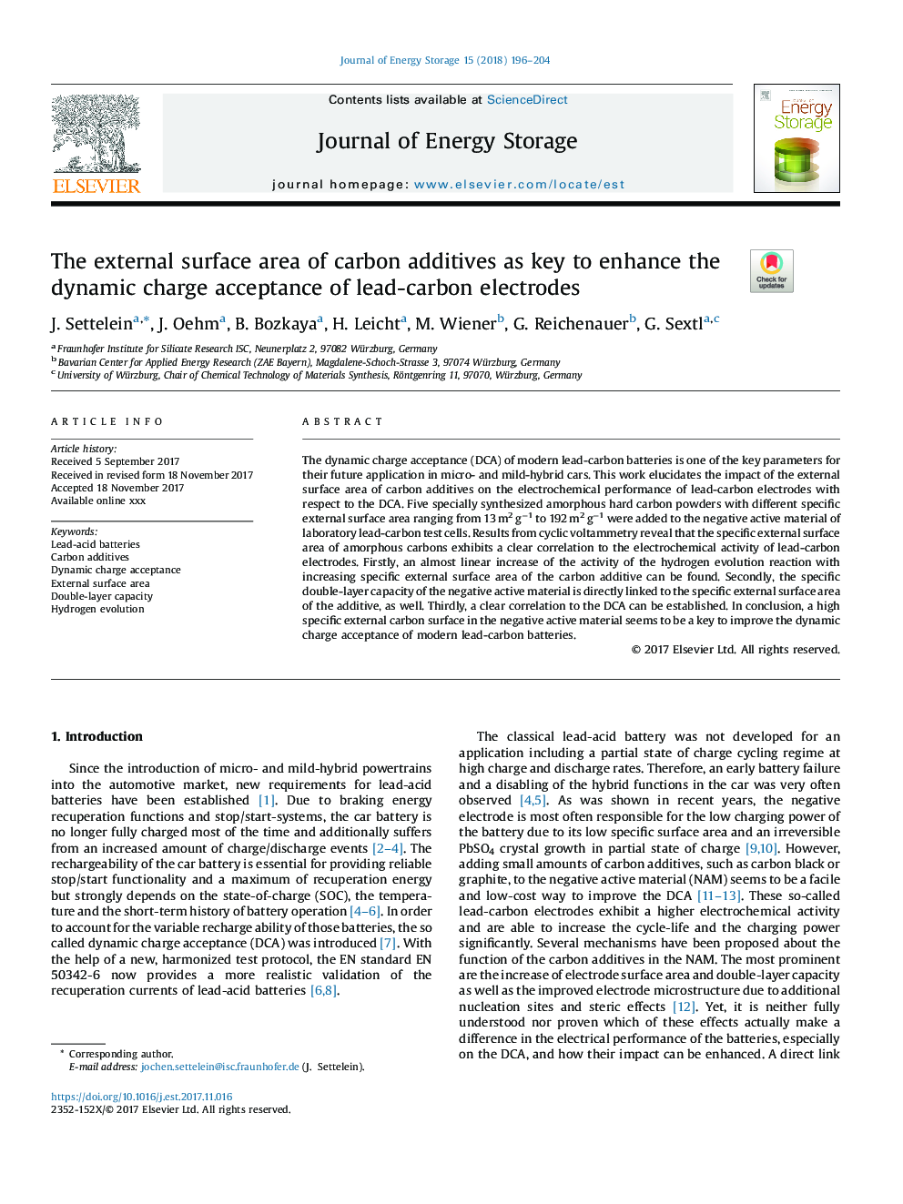 The external surface area of carbon additives as key to enhance the dynamic charge acceptance of lead-carbon electrodes