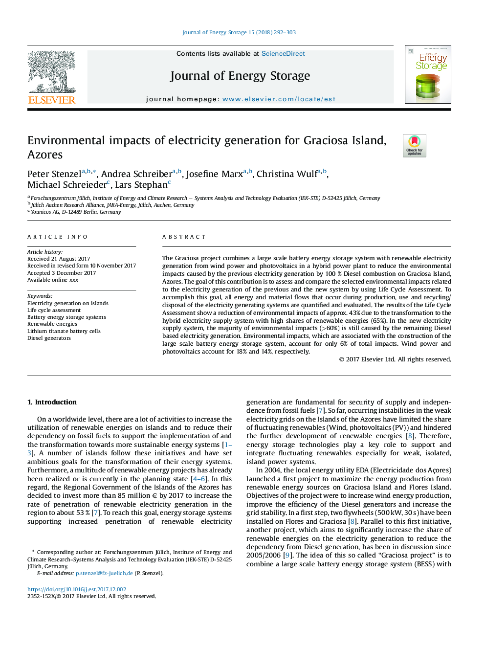 Environmental impacts of electricity generation for Graciosa Island, Azores