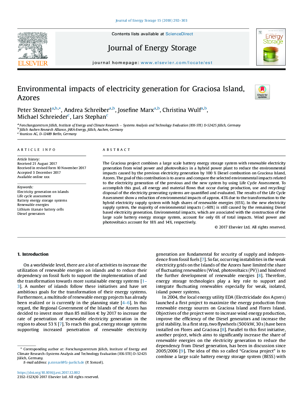 عکس صفحه اول مقاله: Environmental impacts of electricity generation for Graciosa Island, Azores Environmental impacts of electricity generation for Graciosa Island, Azores