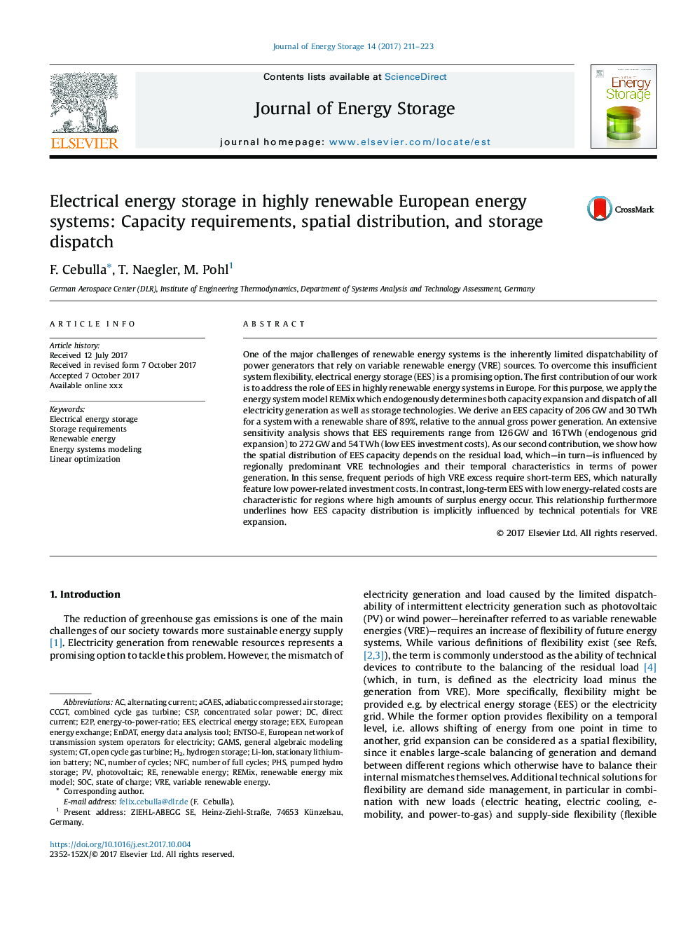 ذخیره انرژی الکتریکی در سیستم های انرژی اروپایی بسیار تجدید پذیر: نیازهای ظرفیت، توزیع فضایی و ارسال ذخیره سازی 