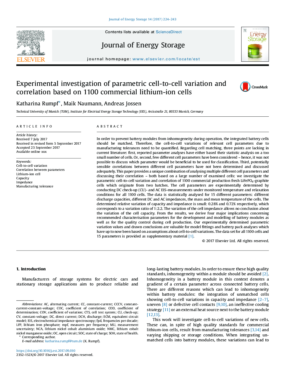 بررسی تجربی از تغییرات پارامتری سلول به سلول و همبستگی بر اساس 1100 سلول های یونی لیتیوم 