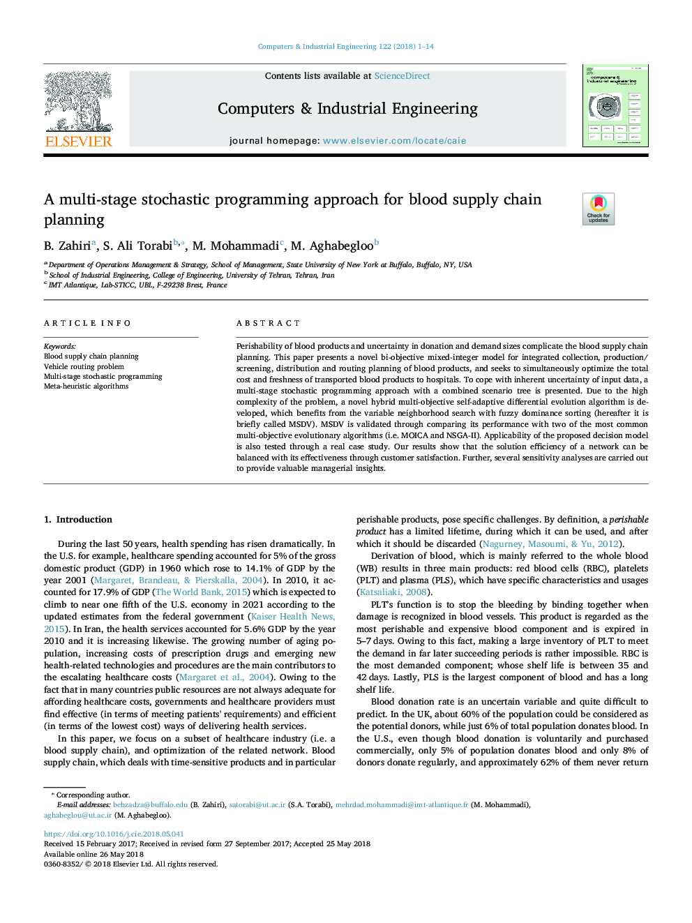 A multi-stage stochastic programming approach for blood supply chain planning