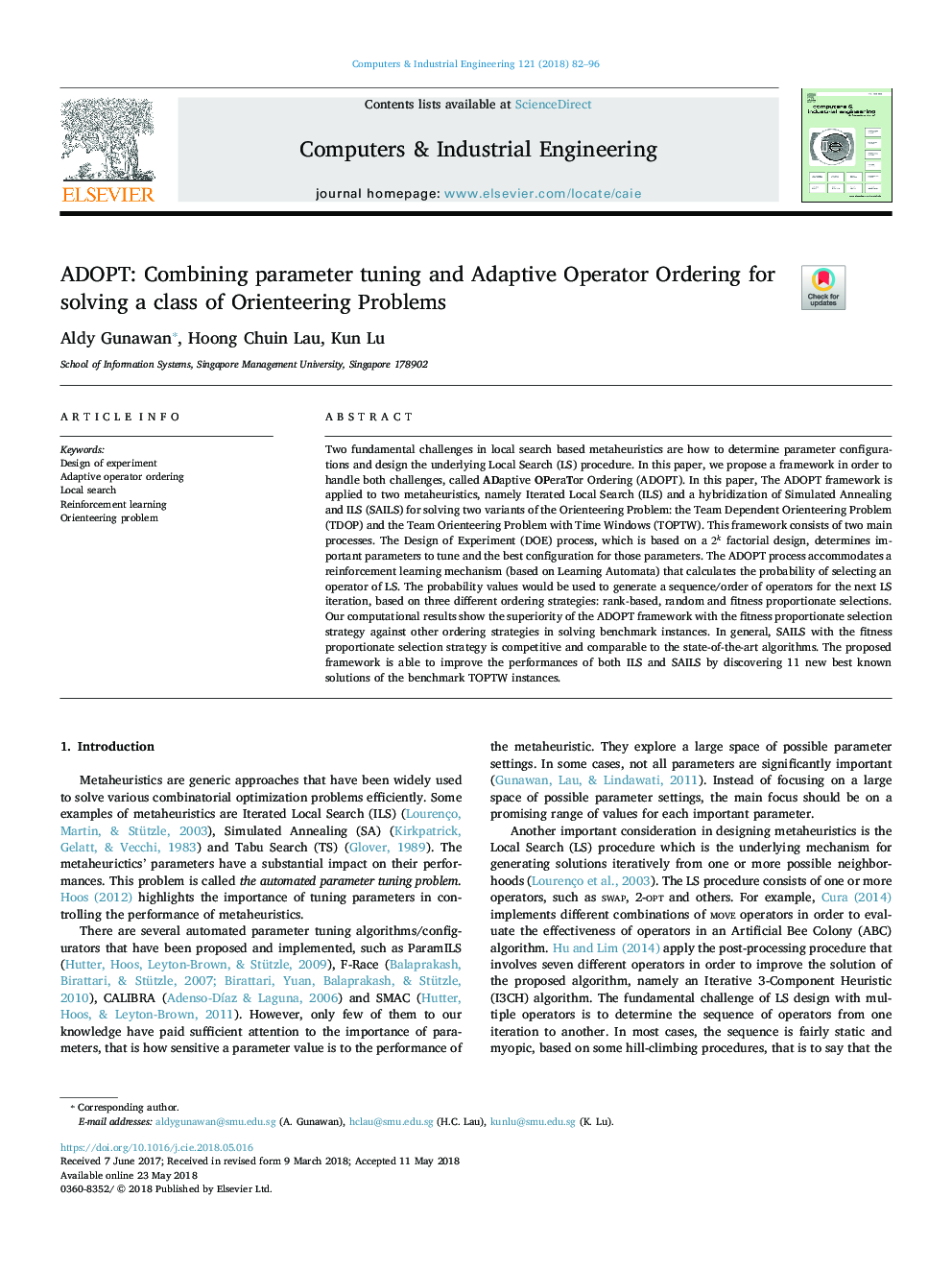 ADOPT: Combining parameter tuning and Adaptive Operator Ordering for solving a class of Orienteering Problems