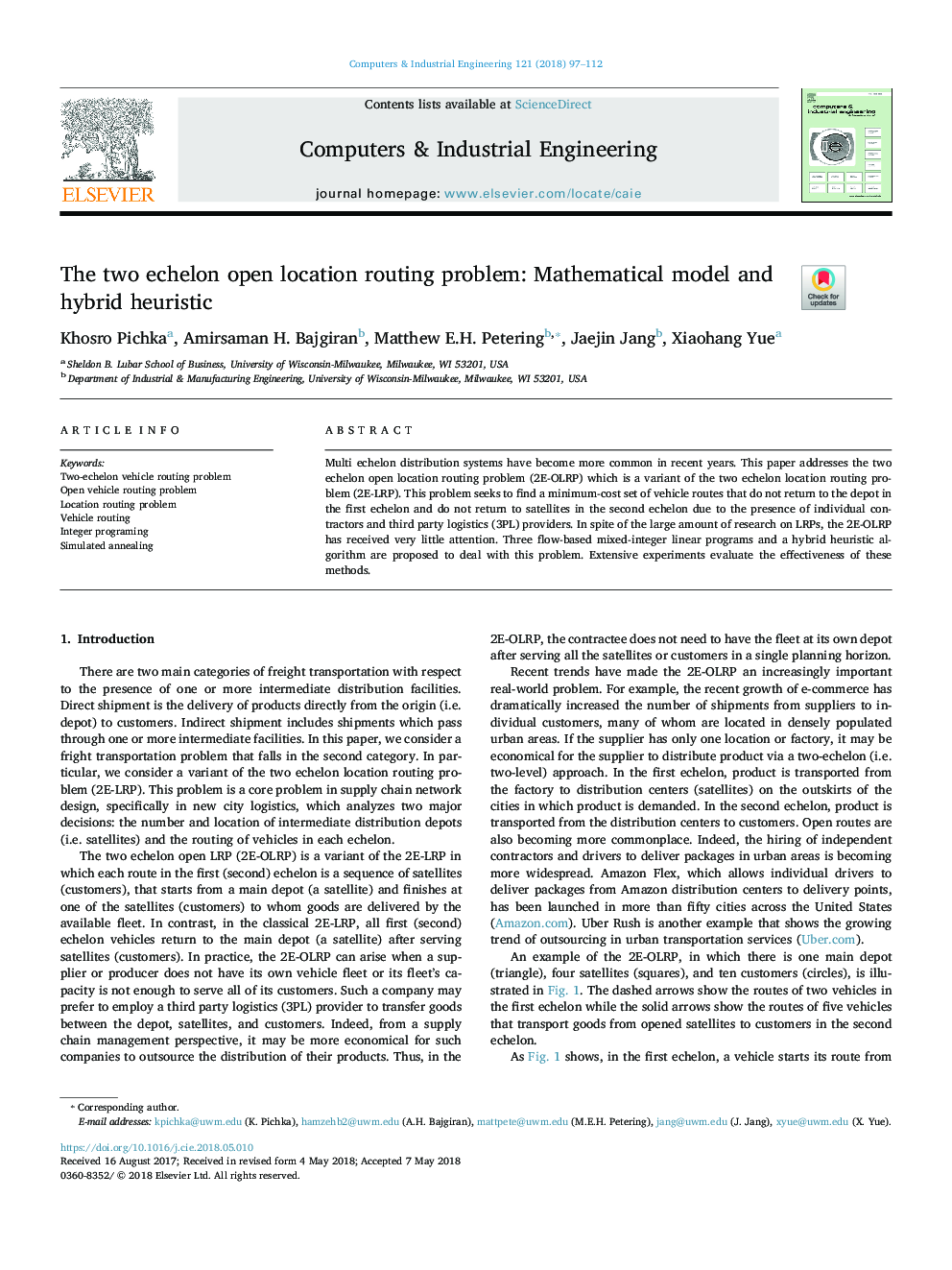 The two echelon open location routing problem: Mathematical model and hybrid heuristic